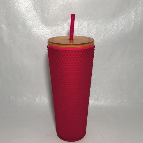 Starbucks NEW Ruby Pink 24 Ounce Cold Studded Bling Tumbler Cup Never Used - Picture 2 of 7